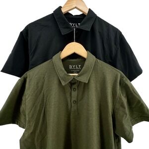 Lot of 2 BYLT Premium Basics Signature Polo Shirts Mens Large Black Olive Green